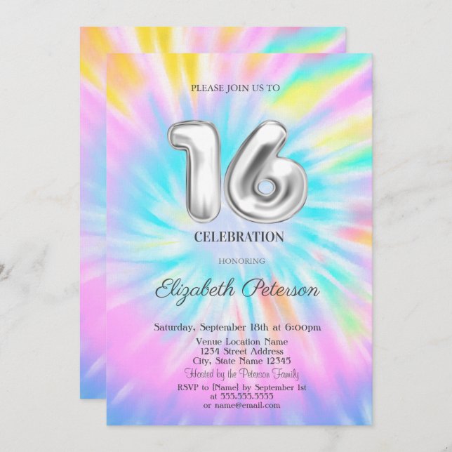 Trendy Cool Tie Dye Sweet 16  Invitation (Front/Back)