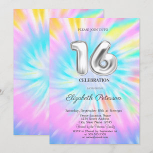 Trendy Cool Tie Dye Sweet 16  Invitation
