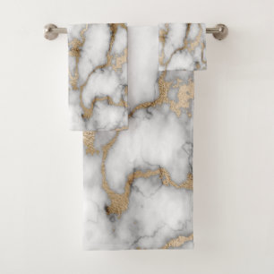 Trendy Cool White Gold Marble Pattern Bath Towel Set