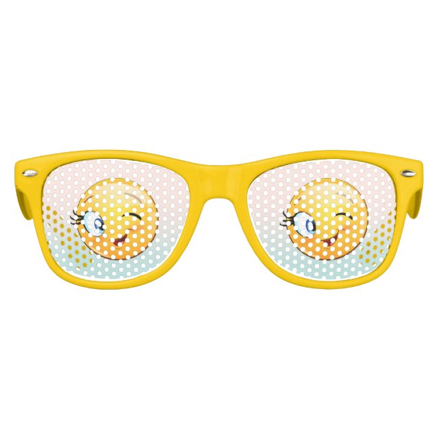 Trendy Cool Winking Face E moji Kids Sunglasses (Front)