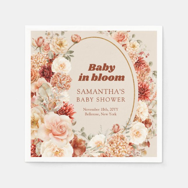 Trendy copper blush and burgundy Baby Shower Napkin (Front)