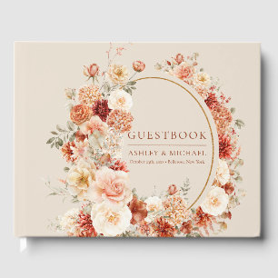 Trendy copper blush and burgundy flowers sage guest book
