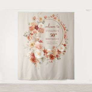 Trendy copper blush burgundy flowers 50 birthday tapestry