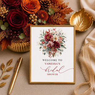 Trendy copper boho autumn bridal shower welcome  poster