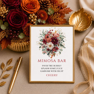 Trendy copper boho autumn floral mimosa bar sign a