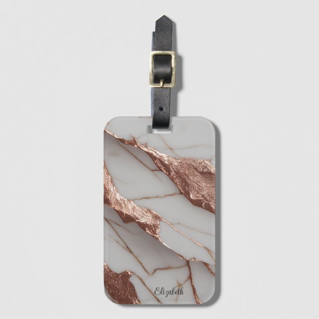 Trendy Copper Glitter Marble Luggage Tag (Front Vertical)