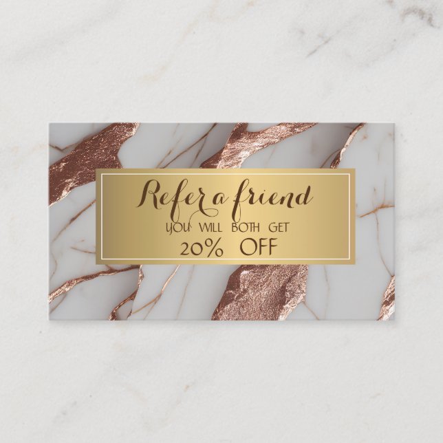 Trendy Copper Glitter Marble Referral Card (Front)