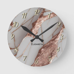 Trendy Copper Glitter Marble Round Clock