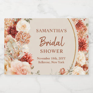 Trendy copper hydrangea and roses autumn liquor bottle label