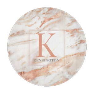 Trendy Copper Rose Gold Metallic Marble Monogram Cutting Board