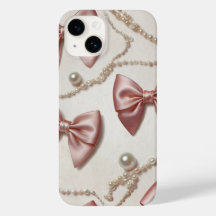Trendy Coquette Aesthetic Pink Bows & Pearls Phone