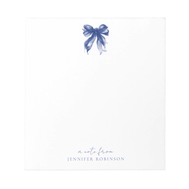 Trendy Coquette Bow Navy Blue w/ Name Notepad (Front)