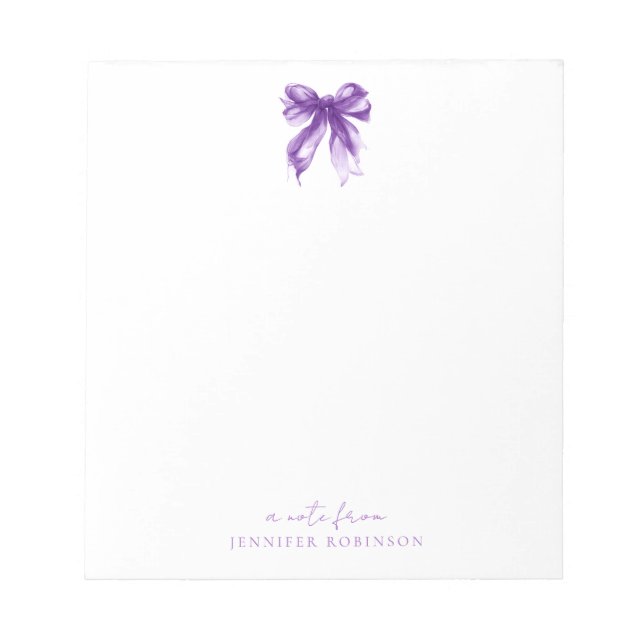 Trendy Coquette Bow Purple w/ Name Notepad (Front)