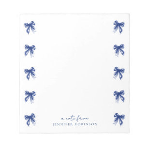 Trendy Coquette Bows Navy Blue w/ Name Notepad