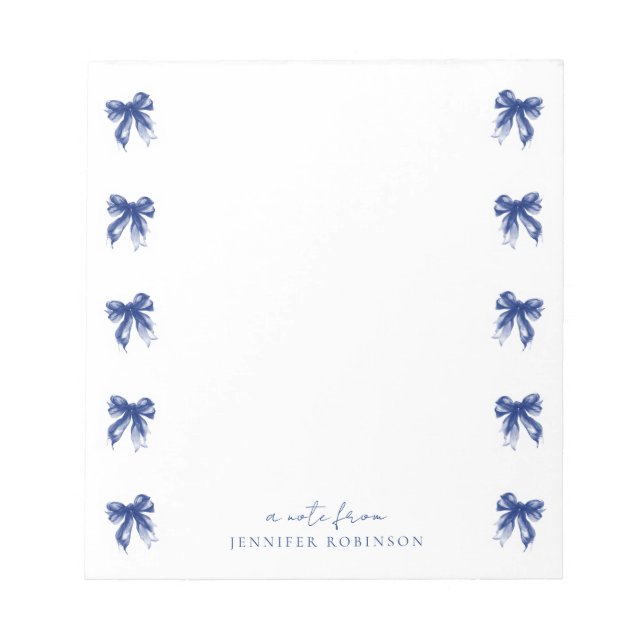 Trendy Coquette Bows Navy Blue w/ Name Notepad (Front)