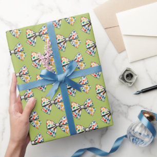 Trendy Coquette Colourful Green Bow Pattern Wrapping Paper