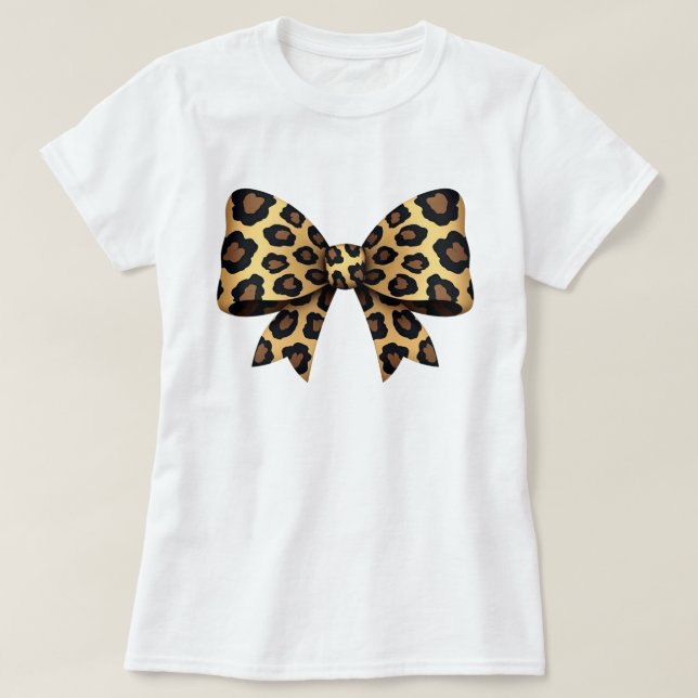 Trendy Coquette Leopard Print Bow Shirt Design (Design Front)