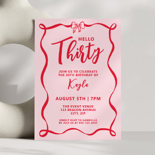 Trendy Coquette Red Bow Hello Thirty 30th Invitation