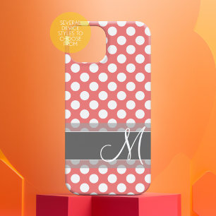 Trendy Coral and Grey Polka Dot Pattern Monogram