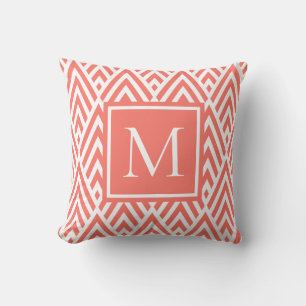 Trendy Coral Arrow Diamond Pattern With Monogram Cushion