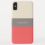 Trendy Coral Colour Block Pattern with Name iPhone XS Max Case<br><div class="desc">A beautifully chic colour block pattern with minimalist appeal in coral, deep taupe and sandy beige. A text template is included for personalising this case with your name, monogram initials or other desired text. Available in other colour combinations and for a large variety of phone models. Get this designer look...</div>