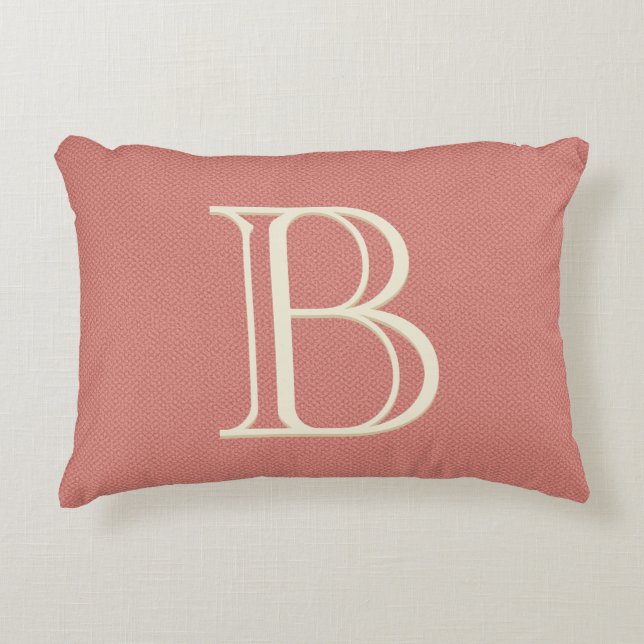 Trendy Coral Personalised Monogrammed Decorative Cushion (Front)