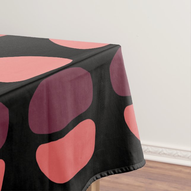 Trendy Coral Pink Circular Artsy Geometric Black Tablecloth (In Situ)