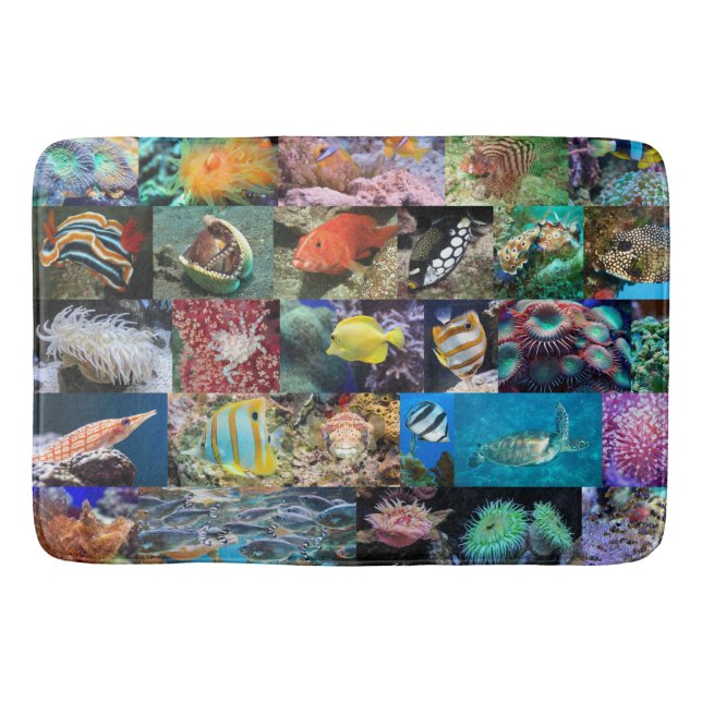 Trendy Coral Reef Marine Life: Fish and Animals Bath Mat (Front)