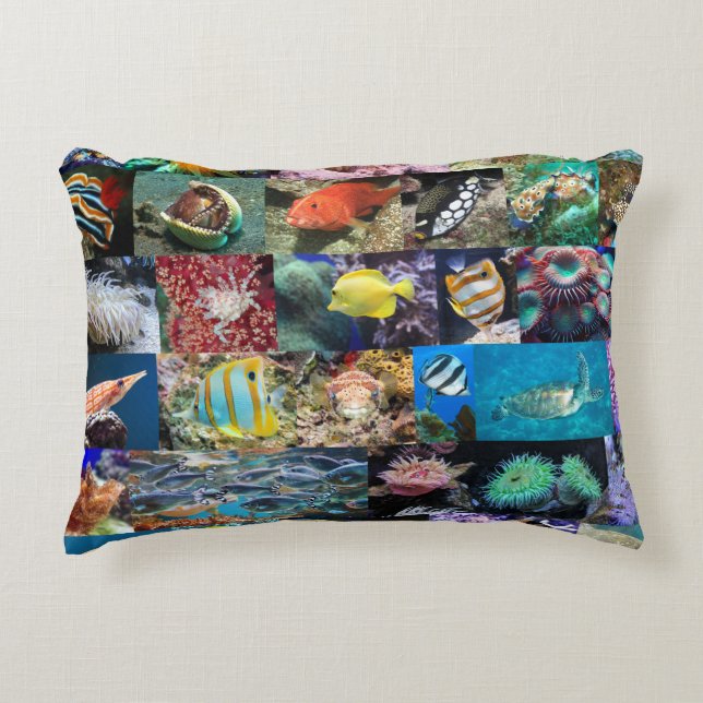 Trendy Coral Reef Marine Life: Fish and Animals Decorative Cushion (Front)