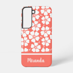Trendy Coral White Hibiscus Pattern Samsung Galaxy Case