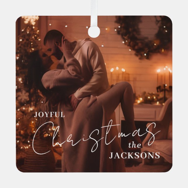 Trendy Couple Christmas Photo Metal Ornament  (Front)