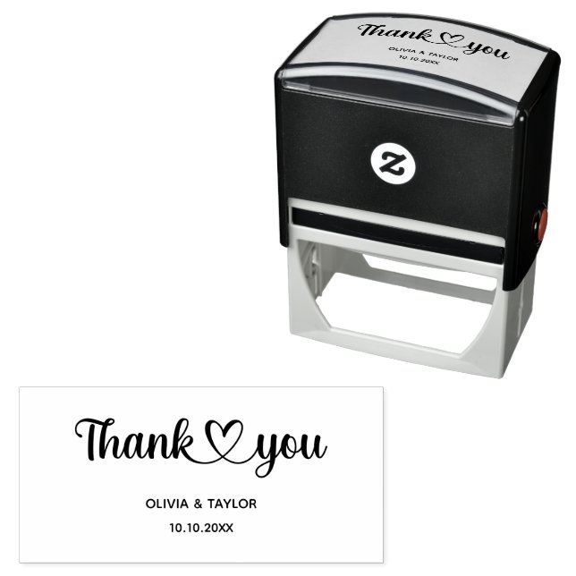 Trendy Couple Name Typography Text Thank You Heart Self-inking Stamp (In Situ)