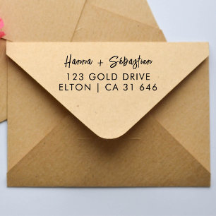 Trendy Couple   Script Wedding Address  Self-inking Stamp