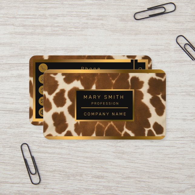 Trendy Cow Faux Leather Elegant Collection Business Card (Front/Back In Situ)