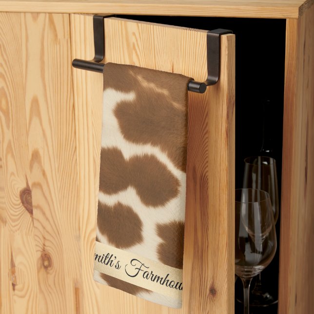 Trendy Cow Faux Leather Elegant Collection Tea Towel (Thirds Fold)