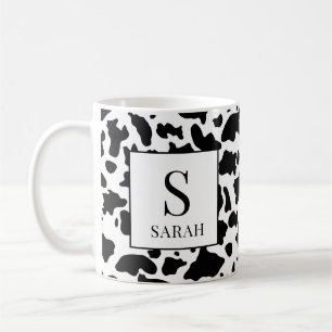 Trendy Cow Print Monogram Initial Name Mug