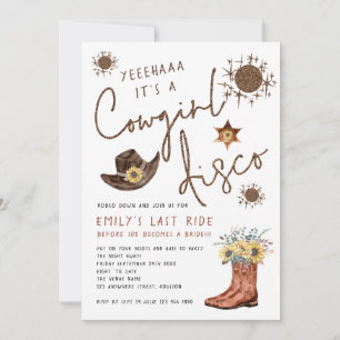 Trendy Cowgirl Disco Glitter Bachelorette Party Invitation