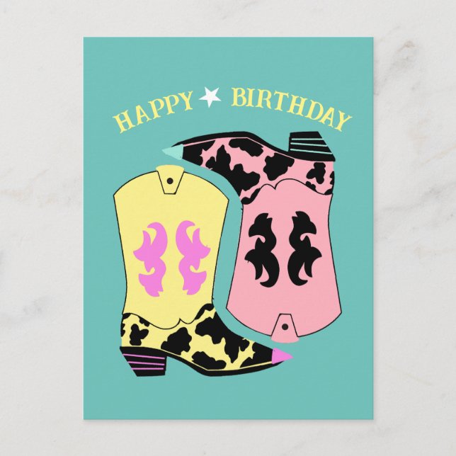 Trendy Cowgirl Western Boots Ranch Cowboy Birthday Postcard (Front)