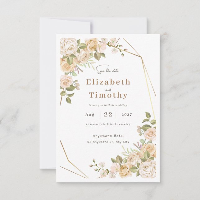  Trendy Cream  Save The Date Wedding Invitation (Front)