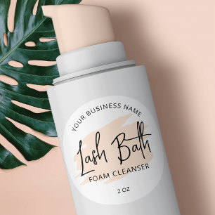 Trendy Cream Watercolor Script Lash Bath Cleanser Classic Round Sticker