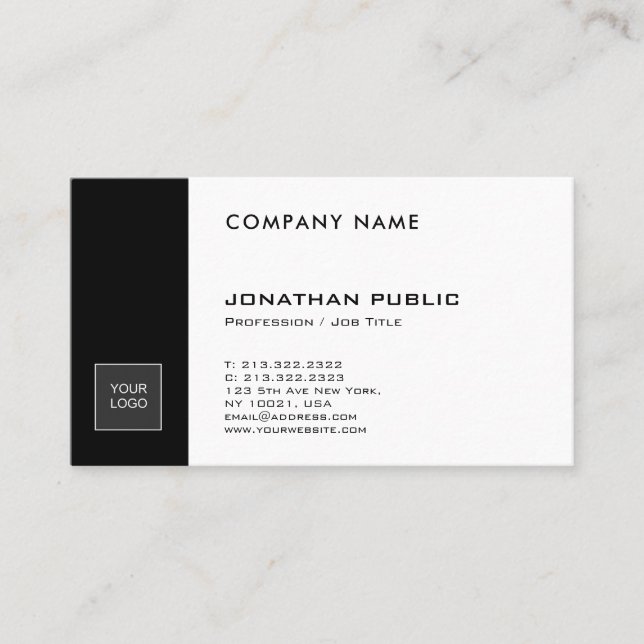 Trendy Creative Black White Sleek Logo Design Business Card (Front)