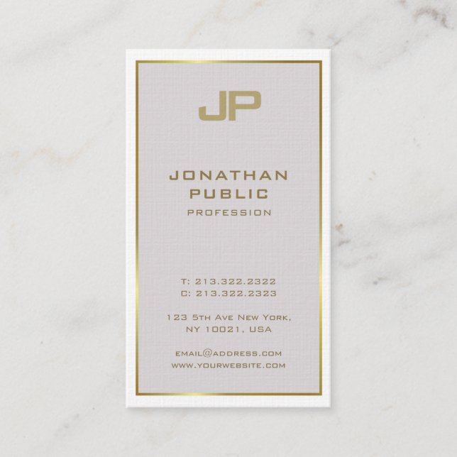 Trendy Creative Gold Monogrammed Minimalist Luxury Business Card (Front)