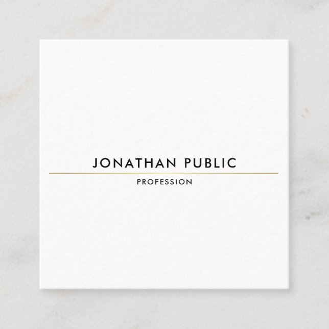 Trendy Creative Simple Design Gold White Template Square Business Card (Front)