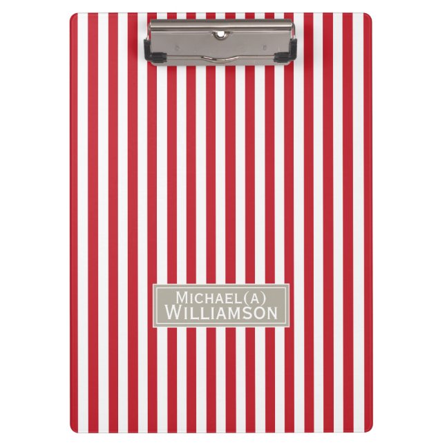 Trendy Crimson Bright Red & White Striped Elegant Clipboard (Front)