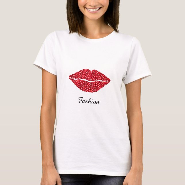 Trendy currant fruit lips & calligraphy T-Shirt (Front)