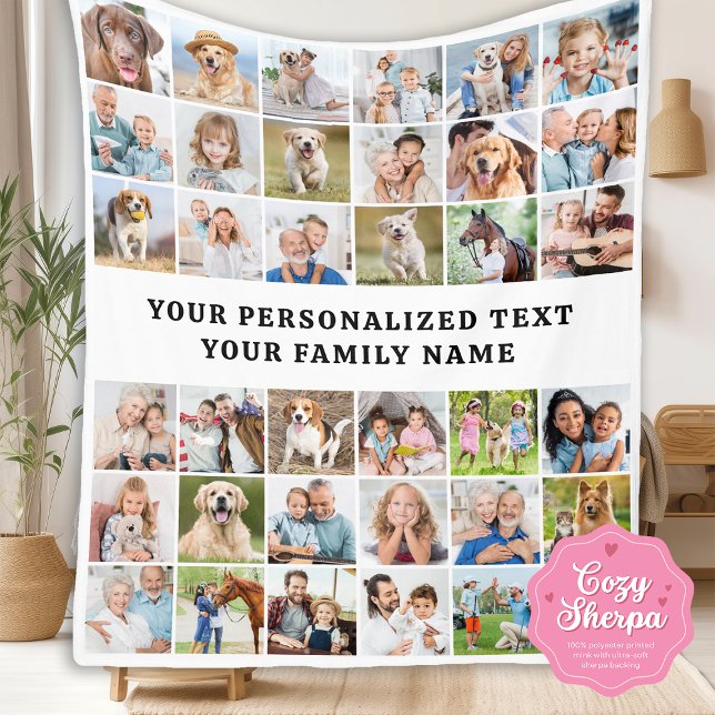 Trendy Custom 36 Photos Collage Cute Modern Family Sherpa Blanket (Creator Uploaded)