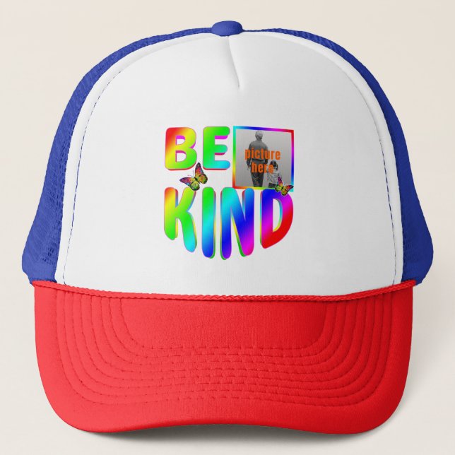 TRENDY CUSTOM BE KIND COLORFUL RAINBOW BUTTERFLIES TRUCKER HAT (Front)