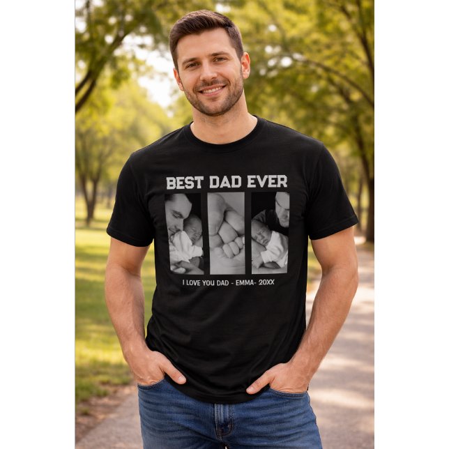 Trendy Custom Best Dad Ever Photo Baby Name &Year  T-Shirt (Creator Uploaded)