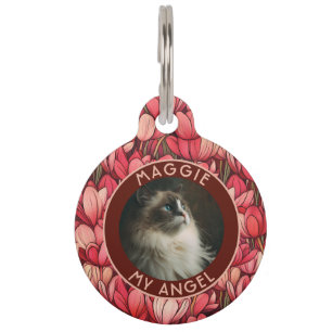 Trendy Custom Cat Gift Tulip Motif Pet Tag