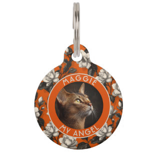 Trendy Custom Cat Owner Gift Gardenias Motif Pet Tag
